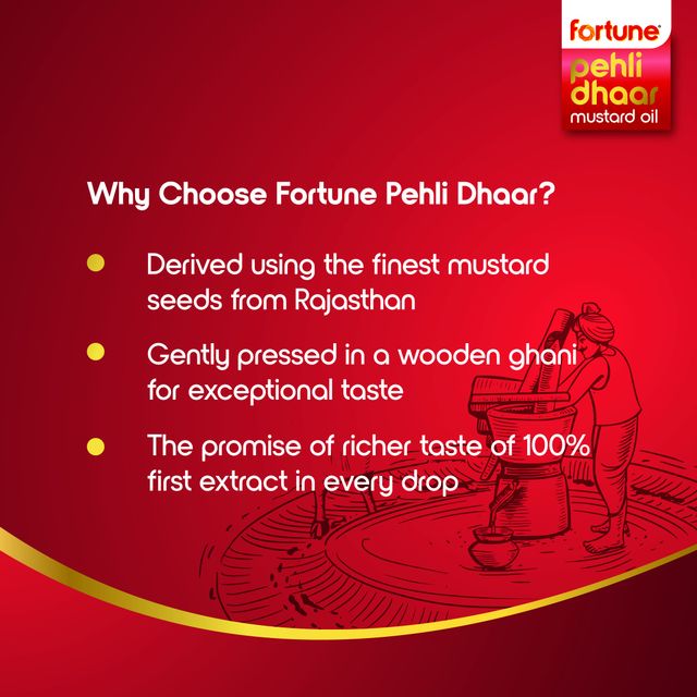 Fortune Pehli Dhaar First Pressed Kachi Ghani Mustard Oil Pet Bottle(1l) & Fortune Soyabean Oil(1l) Combo