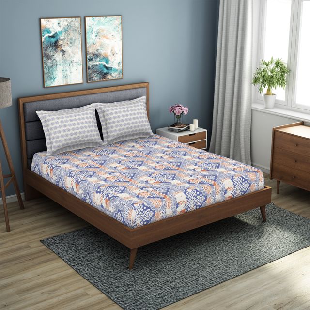 Jubilance By Welspun-Wrinkle Resistance Double Bedsheet Set Gifting Range - Geometric Violet
