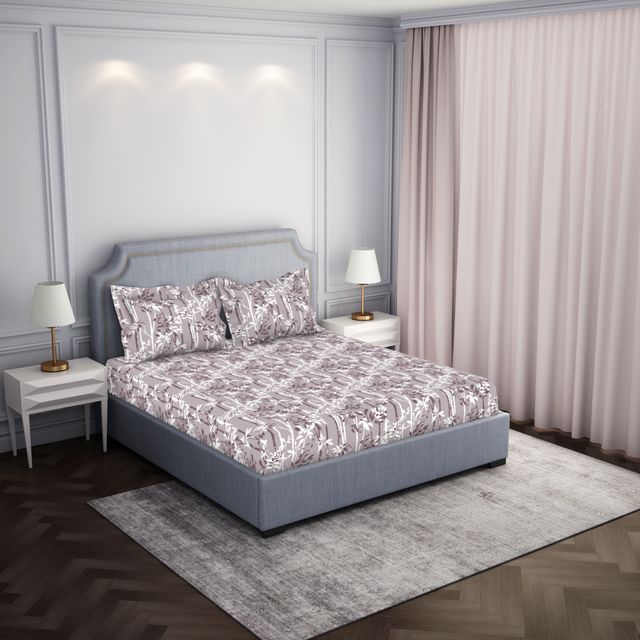 Spaces 132 Tc 100% Cotton Bedsheet For Double Bed With 2 Pillow Cover (108 X 108 Inch)-Floral Pink