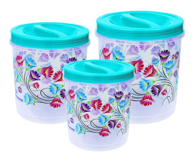 Princeware Twister Container Set of 3 Pieces -| 1350 ml+840 ml+490 ml Printed - Blue