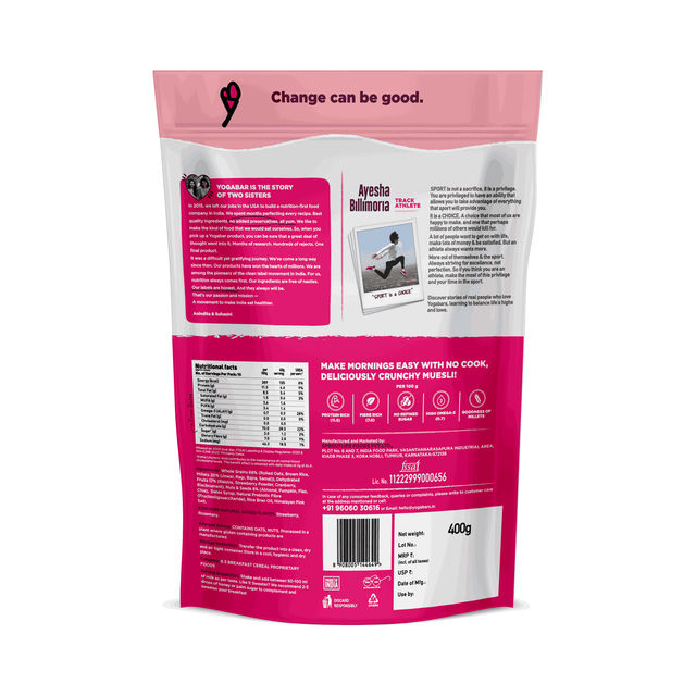 Yoga Bar Muesli 91% Fruits Nuts & Seeds, Protein Rich Wholegrain Breakfast Cereals, Granola