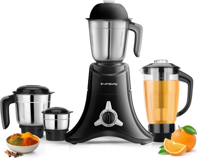 Longway Orion Juicer Mixer Grinder | 900 Watt | 4 Jars for Grinding | Powerful Motor - Black