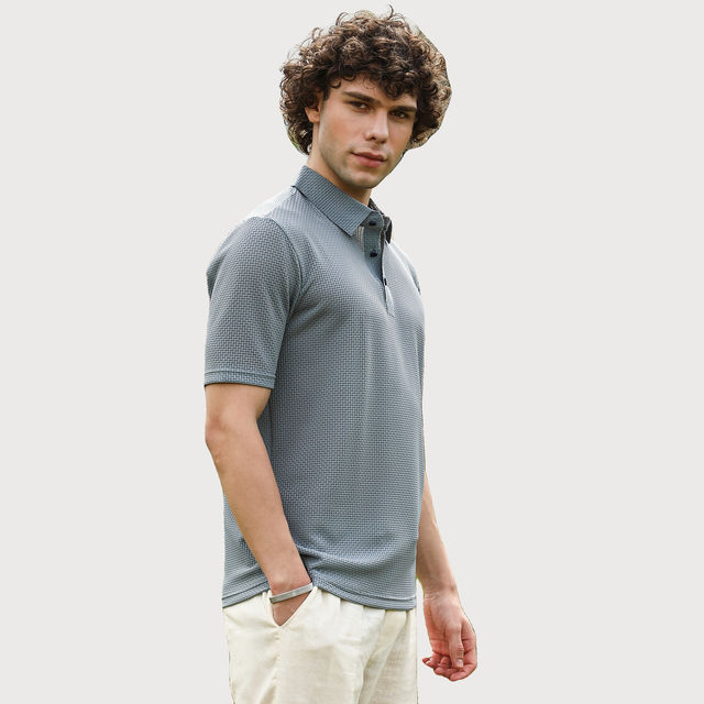 ultimus Offset Button Polo Shirt グレー 半袖 Mens POLO T-shirt with Mercerized Premium in Grey