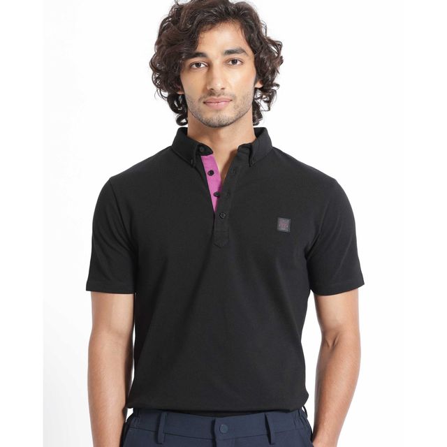 RARE RABBIT Men's Herval Primary Polo T-shirt | Black - M
