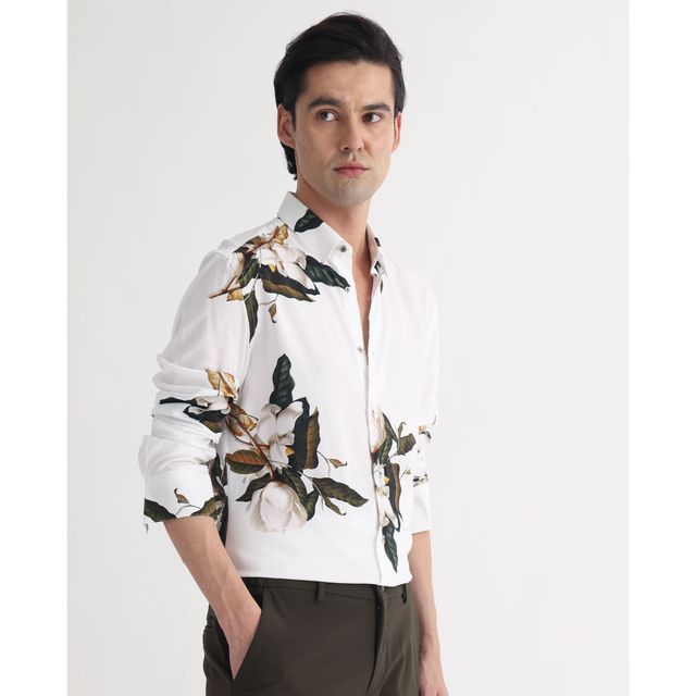 RARE RABBIT Men's Poseidon Primary Shirt | White - M