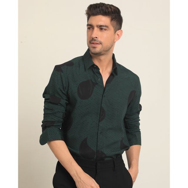 Rare Rabbit Men's Palme Dark | Shirt | Green - S