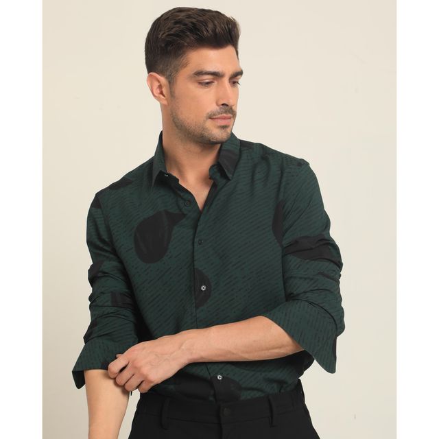 Rare Rabbit Men's Palme Dark | Shirt | Green - S