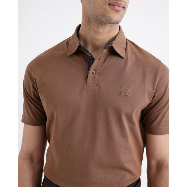 Rare Rabbit Men's Spencer Primary Polo T-shirt | Rust - S