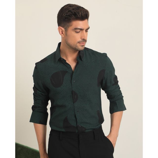 Rare Rabbit Men's Palme Dark | Shirt | Green - S