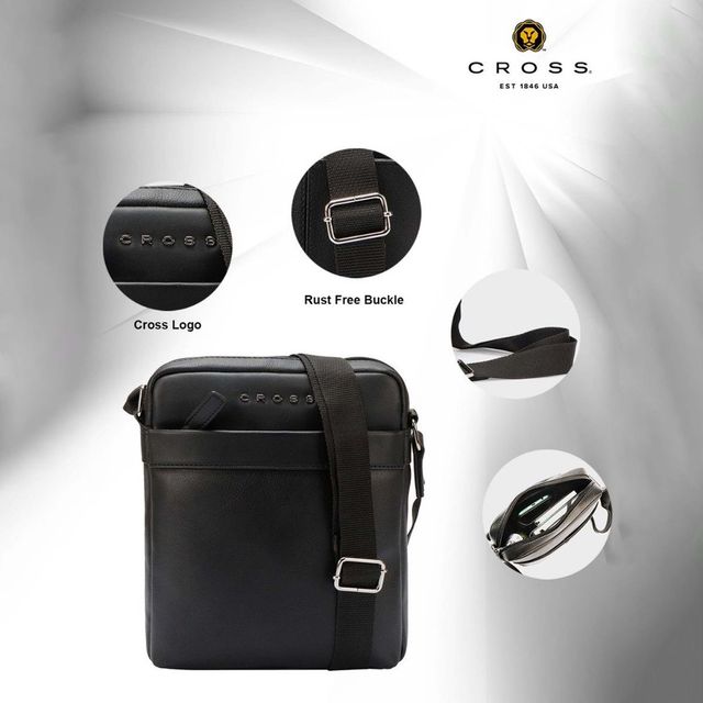 Buy Cross Men's Solid Vegan Leather 5 L Crossbody Bag | Black