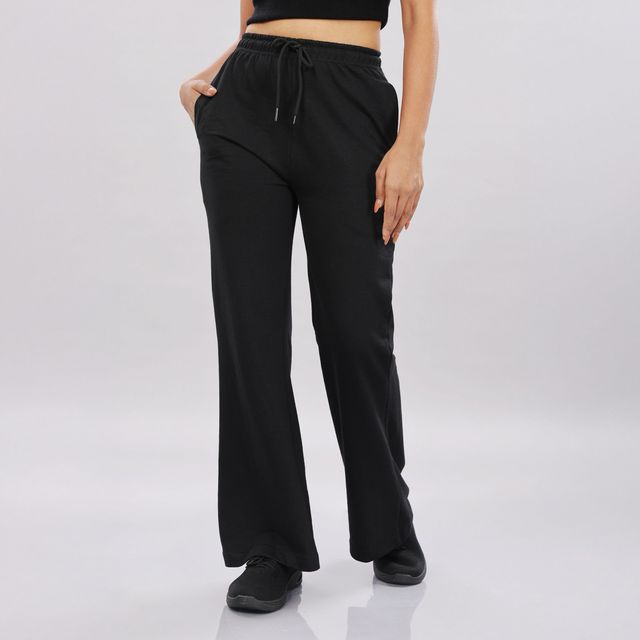 Springman Solid Black Baggy Track Pant For Woman | XL