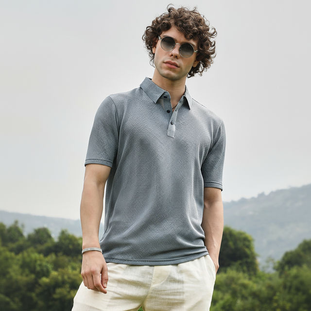Buy Campus Sutra Men's Warp - Tactile Polo T-shirt | Pewter Grey
