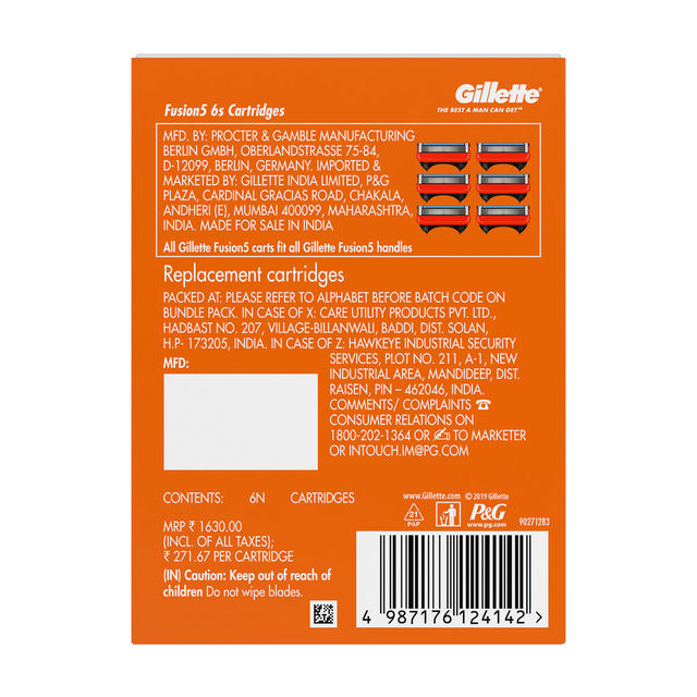 Gillette Fusion Manual Shaving Razor Blades For Men (6 Cartridges)
