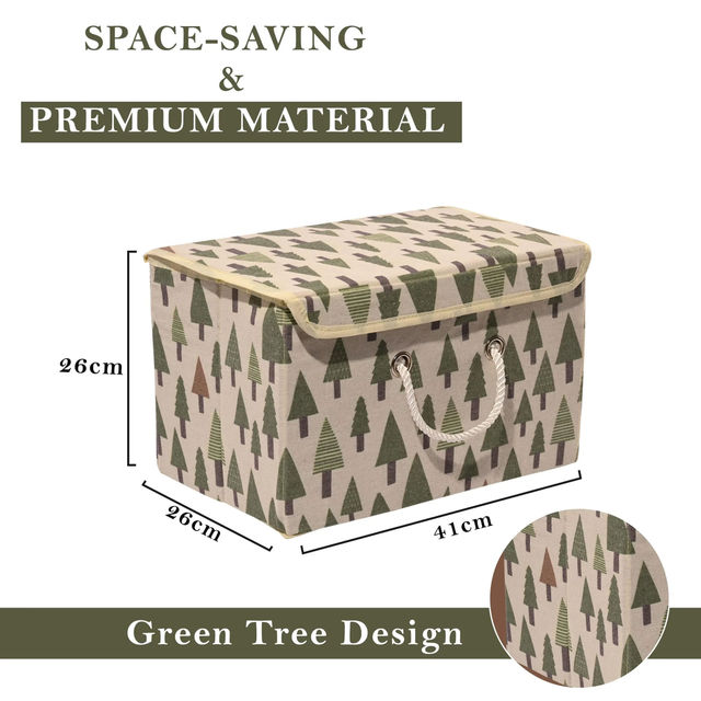 Kuber Industries Pack of 2 ( Large ) Tree-Print Foldable Cotton Drawer Organizer | Cream