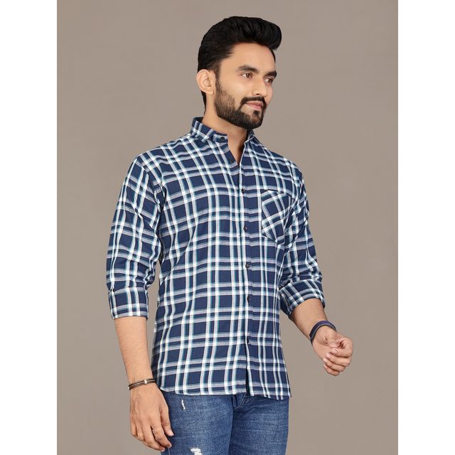 Allan Peter Men's White And Blue Checks Shirt | XXL
