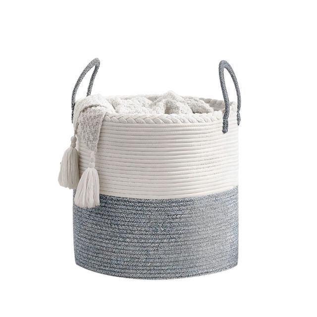 PrettyKrafts Jute Basket | Organizer for Toys, Laundry, Clothes & Planter Use - White Grey