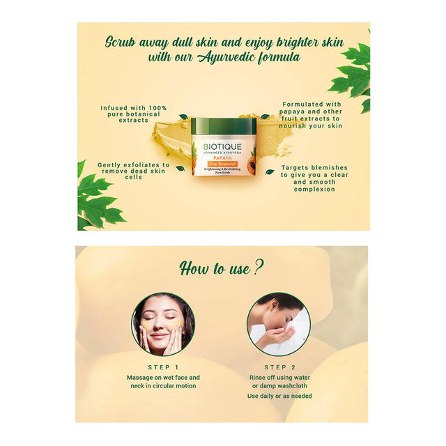 Biotique Papaya Tan Removal Brightening & Revitalizing Face Scrub Tube 100 g Combo