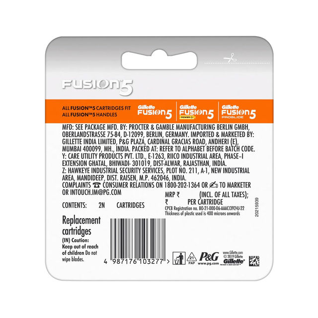 Gillette Fusion Manual Shaving Razor Blades For Men (2 Cartridges)