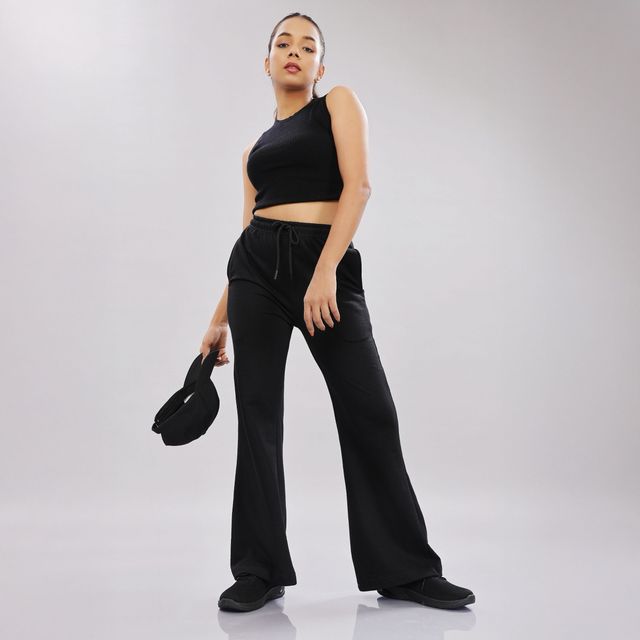 Springman Solid Black Baggy Track Pant For Woman | XL