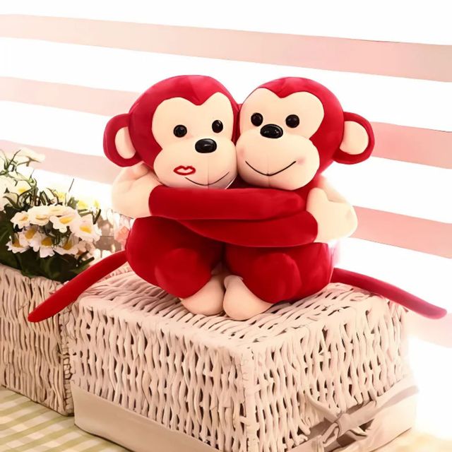 Babique Monkey's Cuddly Couple Soft Toys Plush Stuffed Teddy Bear for Kids Birthday Gift (Red)