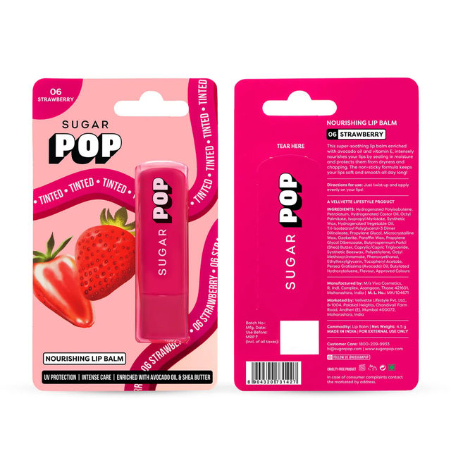 Sugar Pop Matte Lipcolour - 04 Raspberry(1.6ml) & Sugar Pop Nourishing Lip Balm 06 Strawberry(4.5gms) Combo