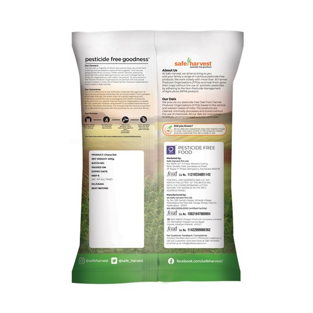 Safe Harvest Pesticide-Free Unpolished Chana Dal | Natural | No Artificial Flavours