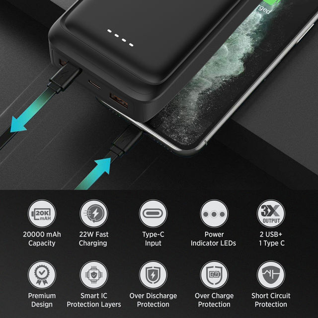 Intex 20000 mAh 22 W Power Bank (Black, Lithium Polymer, Fast Charging for Mobile)