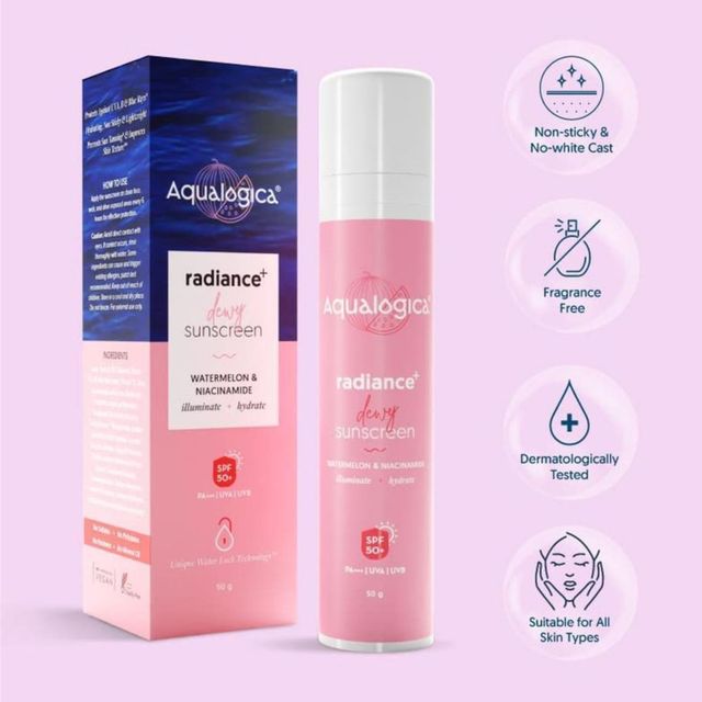 Aqualogica Radiance+ Dewy Lightweight Sunscreen Gel SPF 50+ PA+++ for Oily & Acne-Prone Skin