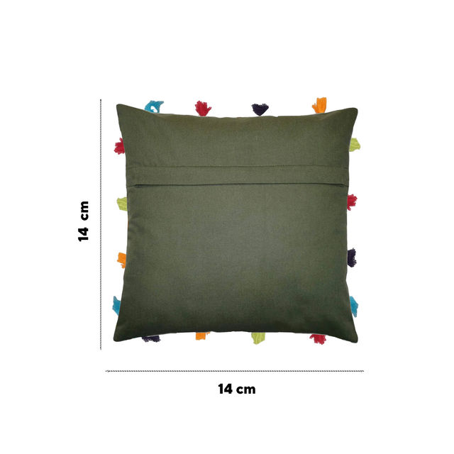 Lushomes Cushion Cover - Olive Green | 14 x 14 inch | Pom Pom