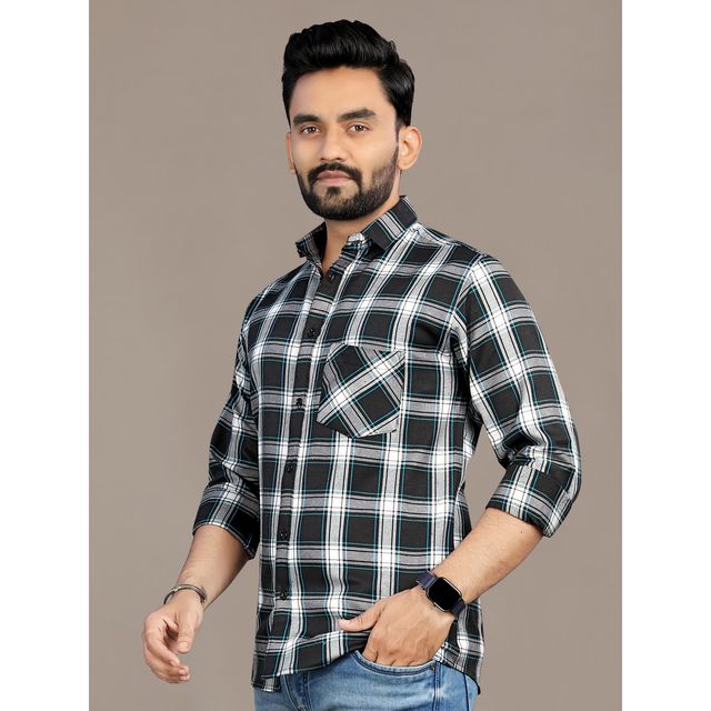 Allan Peter Men's Black Checks Shirt | XL
