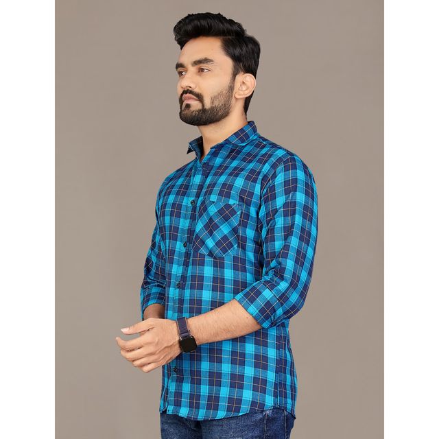 Allan Peter Men's Blue Checks Shirt | XXL