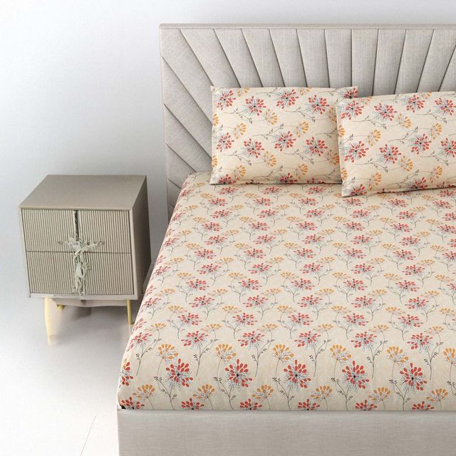 Bombay Dyeing Epigram 120 TC 100% Cotton Mustard & Yellow Double Size Bedsheet-2 Pillow Covers