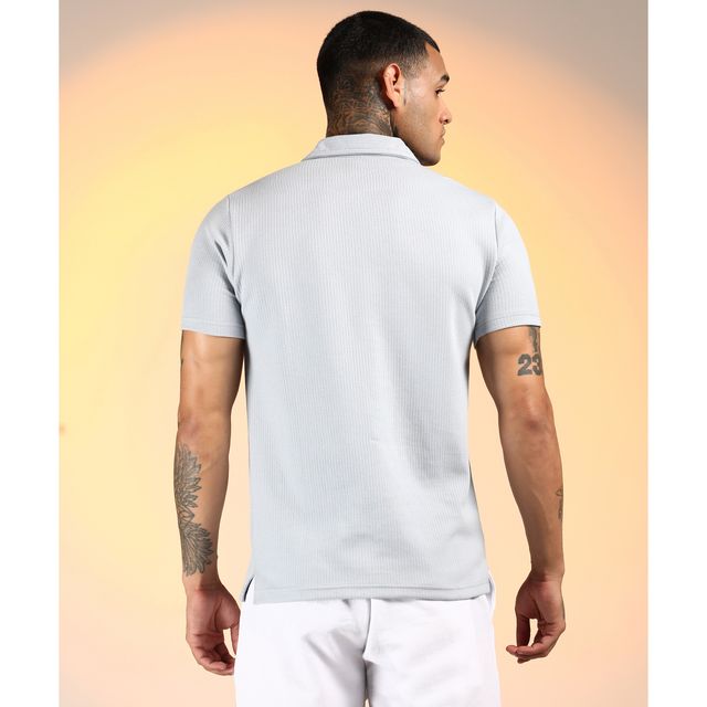 Campus Sutra Men's Ribbed Polo T-shirt | Blue - XL
