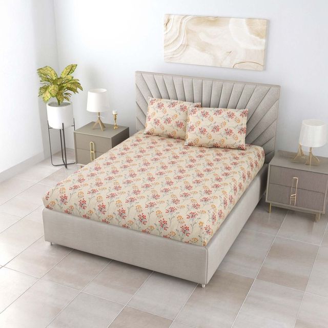 Bombay Dyeing Epigram 120 TC 100% Cotton Mustard & Yellow Double Size Bedsheet-2 Pillow Covers