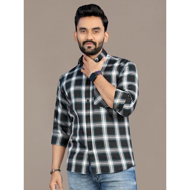 Allan Peter Men's Black Checks Shirt | XL
