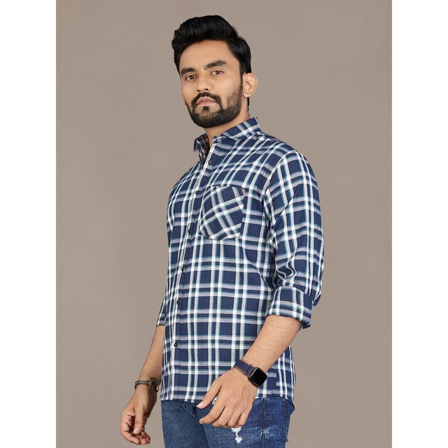 Allan Peter Men's White And Blue Checks Shirt | XL