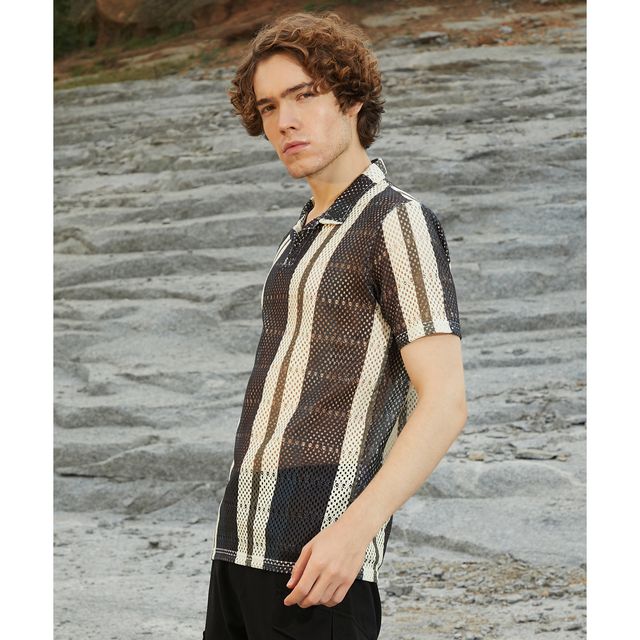 Campus Sutra Men's Panel Knit Polo T-shirt | Blue - L