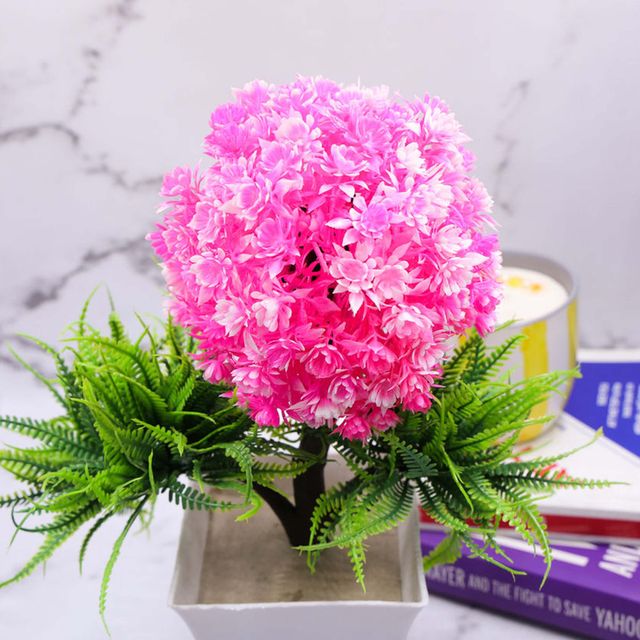 BAY6 Artificial Bonsai Primrose Flower with Pot