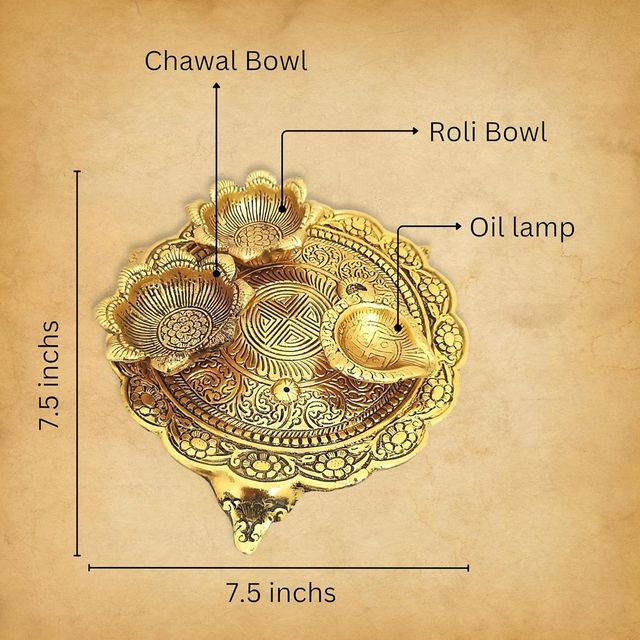 Devnidhii Pooja Thali Set 2+1 Gold Polish Medium Size