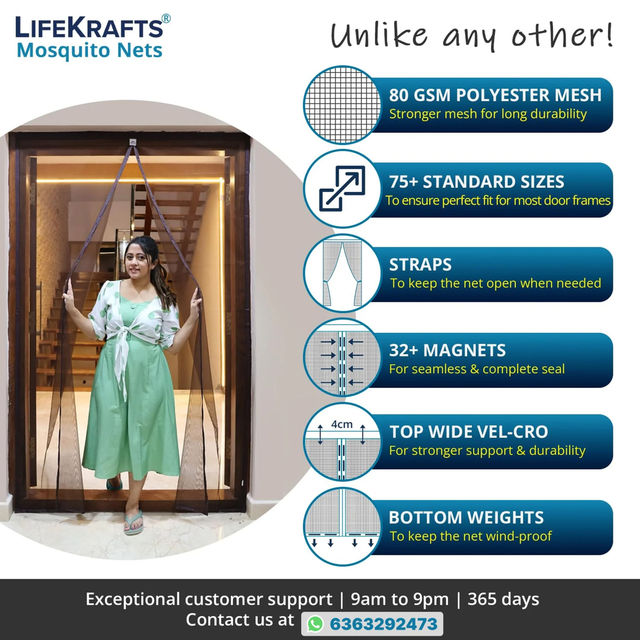 Lifekrafts Polyester Magnetic Mosquito Net For Door | Brown - 210 x 100 cm