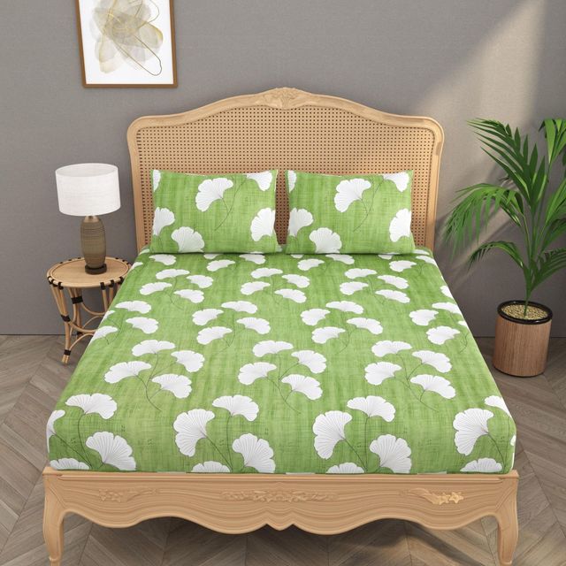 House Of Gulab 100% Cotton Double Bedsheet Floral - Green