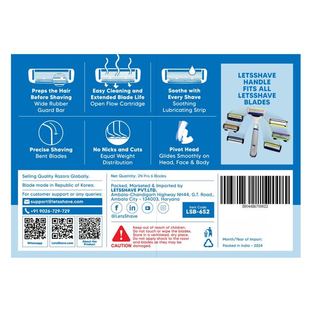 Letsshave Pro 6 Shaving Razor Blades | World'S First 6 Blade Razor For Men