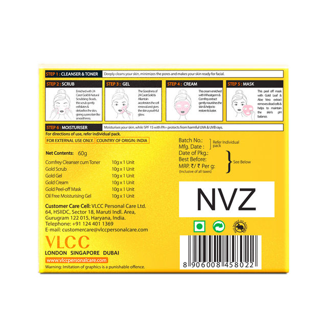 Vlcc Gold Facial Kit For Luminous & Radiant Complexion(60gms) & Vlcc Pedicure-Manicure Hand & Foot Care Kit(1pc) Combo