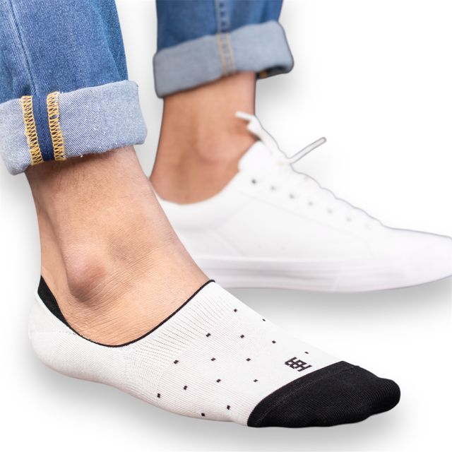 Socksoho Men's Scottish Lisle Cotton No Show Socks | Black and White - UK 7 - 11