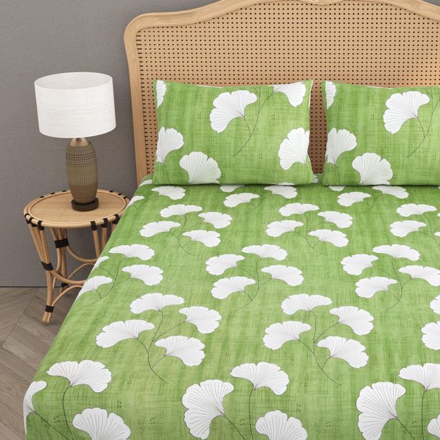 House Of Gulab 100% Cotton Double Bedsheet Floral - Green