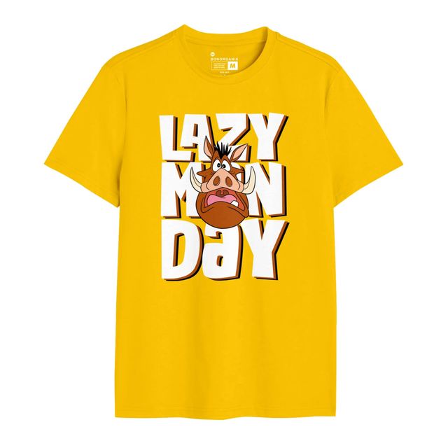 Bonorganik Men's Lazy Man Day Graphic Printed T-shirt | Yellow - L