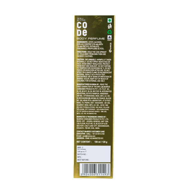 Wild Stone CODE Gold No Gas Deodorant for Men