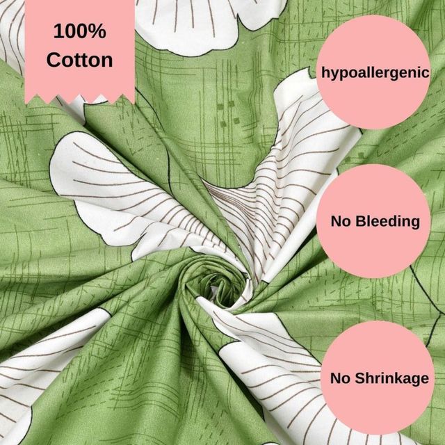 House Of Gulab 100% Cotton Double Bedsheet Floral - Green