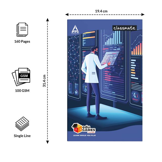 Classmate Longbook Single Line 314X194 160 Page - Assorted Designs