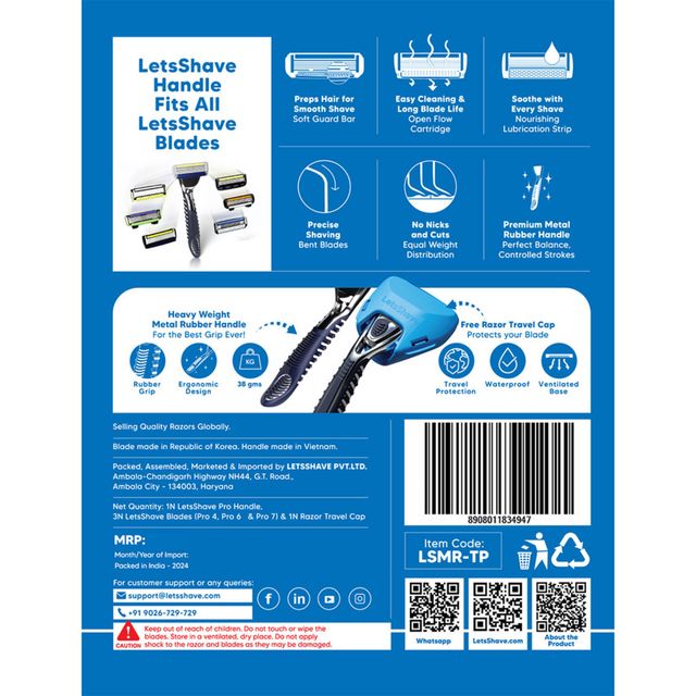 LetsShave Pro Super Value Kit - Razor with 3 Blades | World's 1st 7, 6 & 4-Blade Tech
